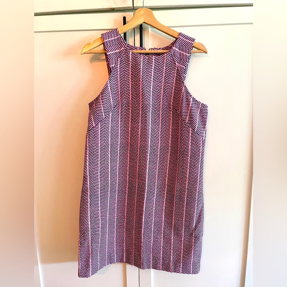 Southern Tide - Strapless Shift Dress, Chevron Pink/Navy/White Pattern